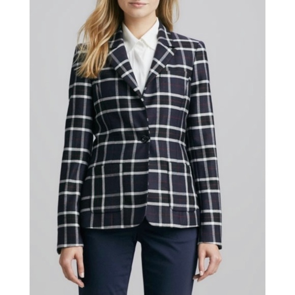 Alice + Olivia Savetta Plaid Blazer Jacket Navy‎ S - Picture 5 of 12